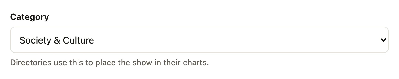 The Category field: a label, a select showing Society & Culture, and a hint.